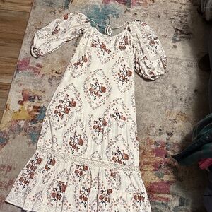 Free People Cream Maxi Dress with Rust Floral Print